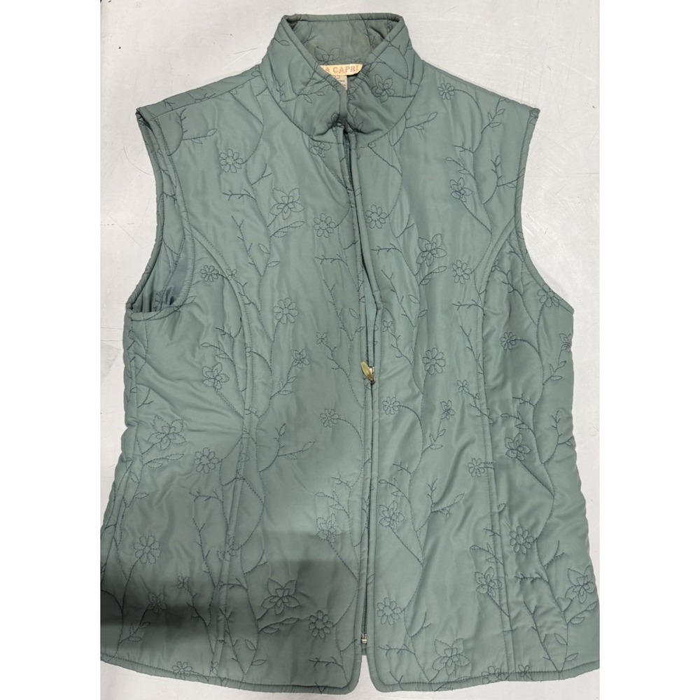 Nina Capri Women Floral Quilted Vest Sage Green Full Sip Y2K Size L